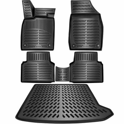 3D Rubber Automatten & Kofferbakmat Set voor SKODA ELROQ 2025-2026 [1. Gen] | Elektrisch | vlakke laadvloer - geurloos & op maat - hoge rand