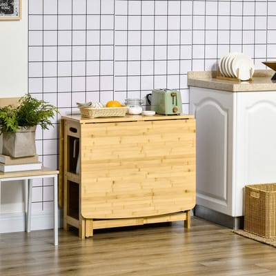 REDOM - Klaptafel Met Opbergvakken En Verstelbare Voeten - Modern - Voor Eethoek - Bamboe - Naturel - 149,5 X 80 X 73,5 Cm
