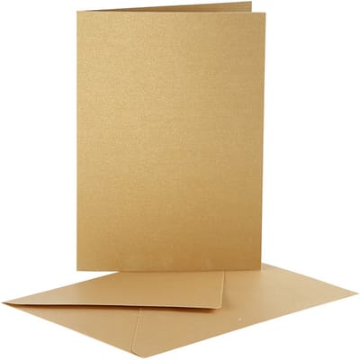 Parelmoer kaarten en enveloppen, afmeting kaart 10,5x15 cm, afmeting envelop 11,5x16,5 cm, goud, 10sets