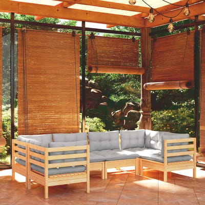 vidaXL - 6-delige - Loungeset - met - grijze - kussens - grenenhout