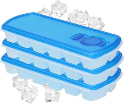 Plasticforte IJsblokjesvorm - 3x - met deksel - 12 ijsklontjes - kunststof - blauw