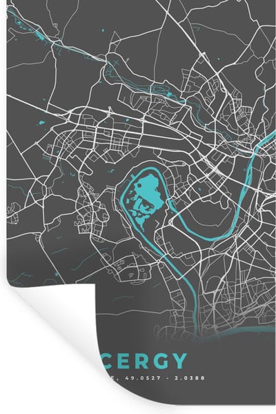 Muurstickers - Sticker Folie - Cercy - Plattegrond - Kaart - Stadskaart - Frankrijk - 20x30 cm - Plakfolie - Muurstickers Kinderkamer - Zelfklevend Behang - Zelfklevend behangpapier - Stickerfolie