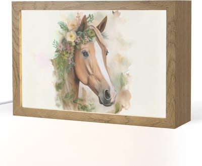 Nachtlampje 30x20 cm - Kinder lampje - Paard - Bloemen - Natuur - Waterverf - Dieren - Tafellamp kinderkamer - Slaapkamer lamp - Bedlamp kinderen - Kinderlampje stopcontact - Wandlamp babykamer - Nachtlampjes