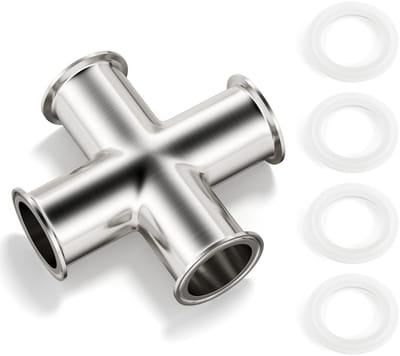 Dailygoods- Kruisklem 4-weg - Roestvrij Staal 304 - Sanitaire Fitting - 1-1/2" Buis OD - Temperatuurbereik 0-80°C - Maximale Druk 6 Bar