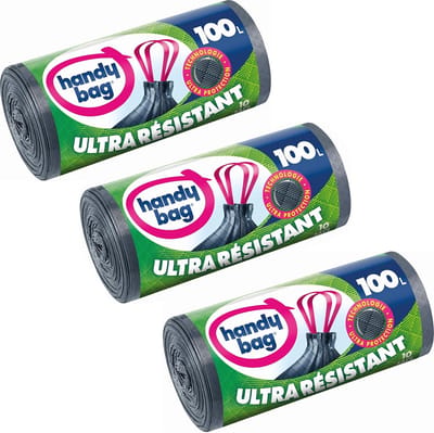 Vuilniszakken met intrekbare handgrepen - 100 liter, lekvrij, ondoorzichtig, zeer robuust