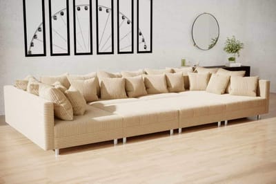 hoekbank denver xxl- corduroy beige- met 2 poefs (hocker)- hoeksalon denver wooneiland- zetelsenbedden