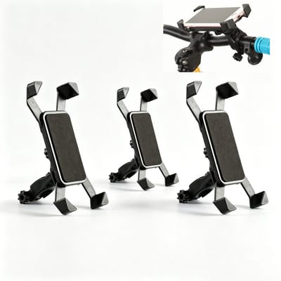 Universele Stuur Telefoonhouder –Universele telefoonhouder voor de fiets - Verstelbare & Stabiele Smartphone Houder voor Motor, Fiets en ATV – 360 Graden Rotatie – Zwart -3-delige set