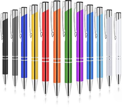 Dailygoody - Druk-balpen - 12 stuks balpennen - Zwarte inkt - Metalen pen - Voor school en kantoor - Perfect als cadeau