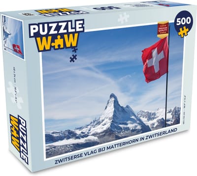 Puzzel Zwitserse Vlag bij Matterhorn in Zwitserland - Legpuzzel - Puzzel 500 stukjes