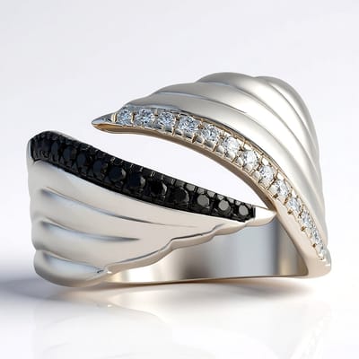Cavill - elegante zilveren ring 925 sterling met 0,22 ct I1(G) Afrikaans briljant geslepen witte en zwarte diamanten in prong zetting