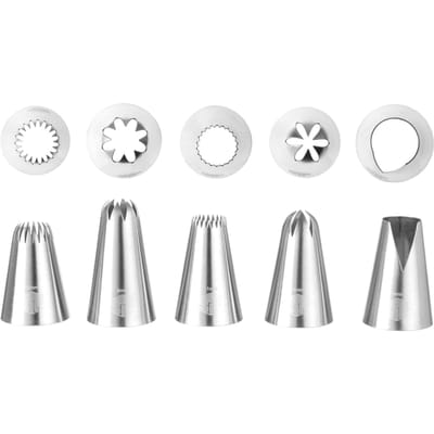 HENDI Decoratie spuitmondjes set – bloemen en blaadjes – 5 stuks – roestvrij staal
