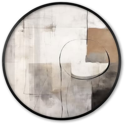 Poster in lijst Rond - Fotolijst 60x60 cm - Posters - Abstracte kunst - Industrieel - Wit - Grijs - Ronde posterlijst zwart - Decoratie - Wanddecoratie woonkamer - Muurdecoratie slaapkamer