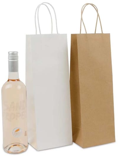 50 x Wijntas 14+8x39cm voor 1 Fles bruin en wit /Flestas papier / Cadeauverpakking /draagtas voor Fles/wijn / Fleszak · Fles zak / Kerst / Valentijnsdag