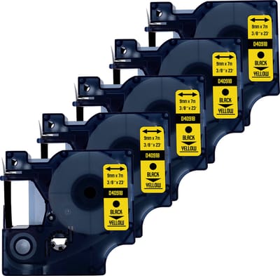 DULA Dymo D1 40918 - S0720730 - Compatible label tape - 5 lettertapes - Zwart op geel - 9mm x 7m