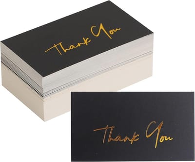 Gouden Mini Bedankkaarten 100 Stuks | 2x3,5 Inch Zwart Gebroken Wit