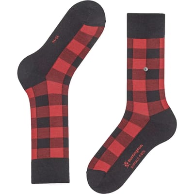 Burlington Buffalo Check gedessineerd wol sokken heren zwart - maat 40-46