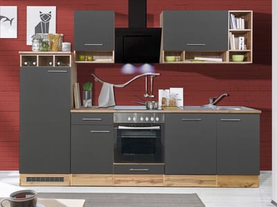 Goedkope keuken 280  cm - complete keuken met apparatuur Hilde  - Wild eiken/Grijs   - keramische kookplaat - vaatwasser - afzuigkap - oven    - spoelbak