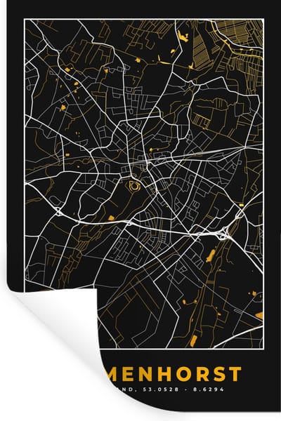 Muurstickers - Sticker Folie - Delmenhorst - Goud - Stadskaart - Plattegrond - Kaart - Duitsland - 20x30 cm - Plakfolie - Muurstickers Kinderkamer - Zelfklevend Behang - Zelfklevend behangpapier - Stickerfolie