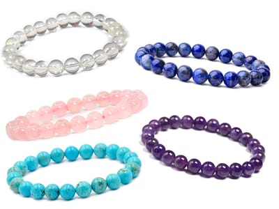 Bixorp Gems Edelstenen Armbanden Set Lapis Lazuli + Amethist + Bergkristal + Rozenkwarts + Turkoois - Kralenarmband