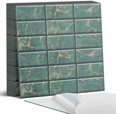 Coloray Plaktegels - Marmeren tegelpatroon Portugese Tegels - 30 cm x 30 cm - Groente Plaktegels - 9 stuks - Vierkant PVC Tegels - Plaktegels Keuken - Zelfklevende Vloertegels - Vinyl Tegels - Zelfklevende Tegels