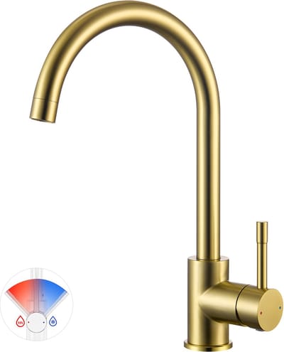 CECIPA max Keukenkraan Goud - Goud Kraan - Goud Keukenkraan - Mengkraan Keuken - C-vormig - Kraan Keuken
