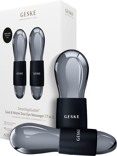 GESKE SmartAppGuided™ Cool & Warm Duo Eye Massager | 7 in 1 | Tijdbesparende dubbele stimulator | Voor ogen en gezicht | Batterijloos koelen en warmen | Verstevigt, ontspant en ontzwelt