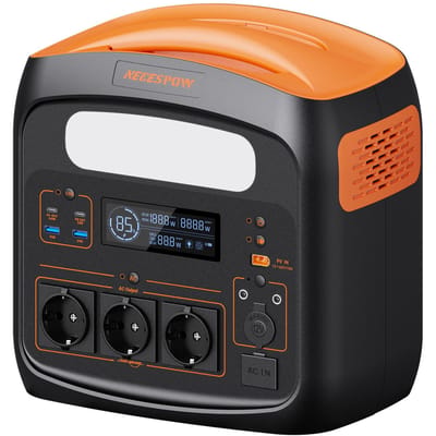 NECESPOW N1200 Draagbare Energiecentrale – 1024 Wh LiFePO4-accu – 1800 W Nominaal Vermogen – USB-C PD 100 W – 10 Uitgangen – Zwart