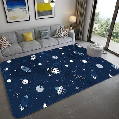Cartoon Ruimte Heelal Planeet Tapijt Voor Kinderen Zacht Flanel Kinder Speelmat Jongens Meisjes Kamer Mat Slaapkamer Bedrand Tapijt Vloerkleed 60x90cm gray