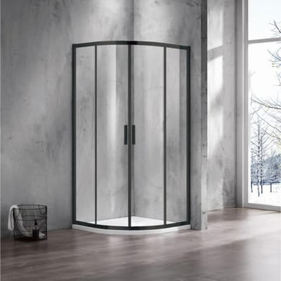 FugaFlow Efficiente Vetro Douchecabine - 100x100x200cm - kwartrond - helder glas - profiel - mat zwart