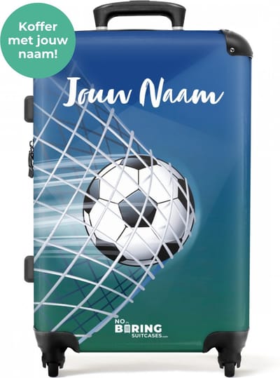 NoBoringSuitcases.com® - Kinderkoffer jongens voetbal - Koffer groot met naam - Trolley kind jongens - Reiskoffer voor kinderen - Grote trolley - 20 kg bagage