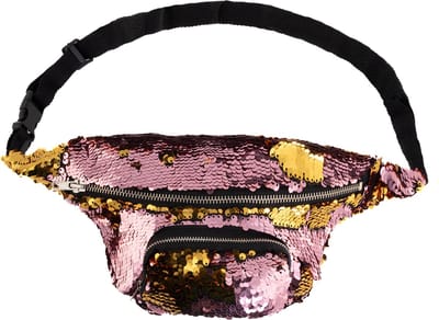 KIMU® Heuptasje Rond Voorvak Pailletten Roze Goud Heuptas Sequin Tas Mermaid Zeemeermin Tasje Glitter Festival