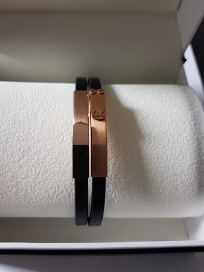 Claudia Koch Bracelet Men Genuine Leather With Stainless Steel, Black Rosegold