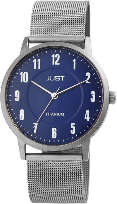JUST herenhorloge Edelstahl met roestvrijstalen horlogeband en titanium kast, basic horloge, 5 ATM