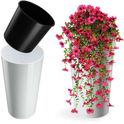 Kadax Bloempot met houtspaanders, elegante bloempot met uitneembare inzet, bloempotbescherming voor kantoor, bloembak, pot, tuinschaal, wit, diameter van 19,5 cm