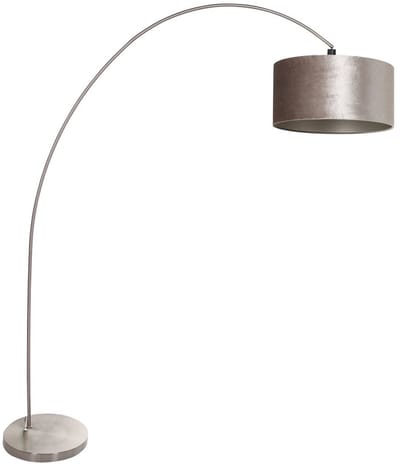 Vloerlamp Solva 3909ST Staal met taupe fluwelen lampenkap, trendy en kantelbaar, Mexlite, 185 cm hoogte