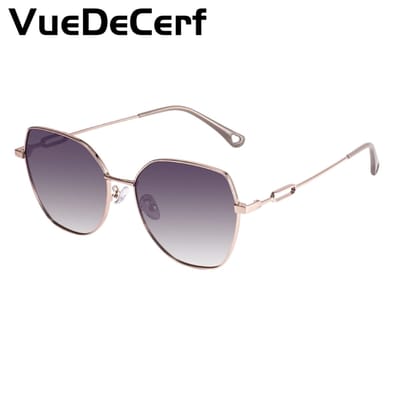 VueDeCerf Zonnebrillen voor dames – UV380 – Metalen brilmonturen – CAT 3 Zonnebrillen – Roségouden tempelpunten -Grijze lenzen – UV-beschermende zonnebril