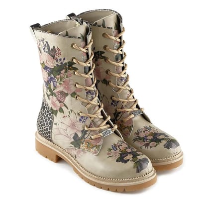 Goby Floral Elegance - Dames Veterboots - Handgemaakt Vegan Leer - Maat 36