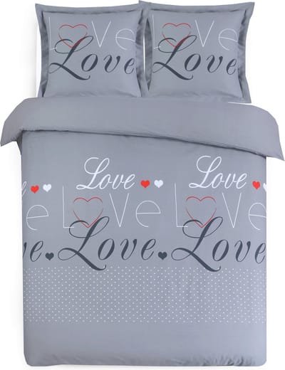 VISION Love Dekbedovertrekset - 100% katoen: zacht en soepel - Tweepersoons - Dekbedovertrek 200 x 200 cm met 2 bijhorende slopen - Grijs - Oekotex gecertificeerd