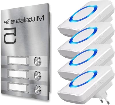 Draadloze Deurbel Kit - Gezinsbel - Toegangscontrole - Verwisselbare Naamplaatjes - 300 Meter Bereik - Zilver