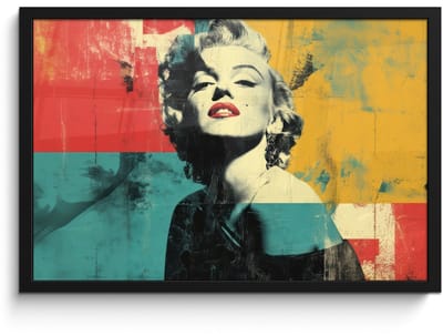 Poster in lijst - Fotolijst 60x40 cm - Posters - Vrouw - Rode lippen - Abstracte kleurvlakken - Popartuistraling - Posterlijst zwart - Decoratie - Wanddecoratie woonkamer - Muurdecoratie slaapkamer