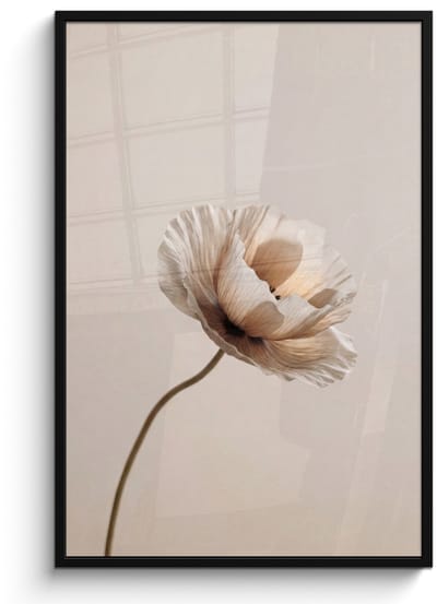 Poster in lijst - Fotolijst 80x120 cm - Posters - Bloem - Beige - Crème - Posterlijst zwart - Decoratie - Wanddecoratie woonkamer - Muurdecoratie slaapkamer