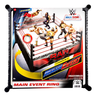 WWE Supersterrenring met labels voor hoofdevenement en RAW - verende ringmat en Pro Tension elastische ringtouwen