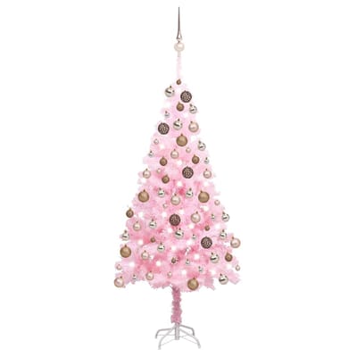 vidaXL - Kunstkerstboom - met - verlichting - en - kerstballen - 180 - cm - PVC - roze
