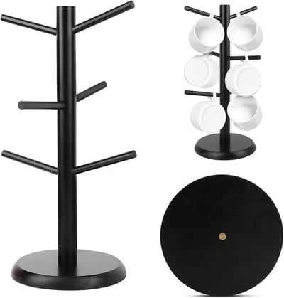 Famanu – Bamboe bekerboom mokkenhouder met 6 haken – verticale koffiekophouder voor aanrecht – ook voor sleutels/sieraden