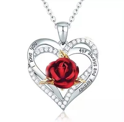 Akyol - i love u ketting – valentijn – ketting met hanger - cadeau voor haar - hart ketting – valentijn cadeau voor haar - roos ketting - cadeau voor vriendin - ketting met hart – 1 ketting- roos - ketting - hanger - zilverkleurig
