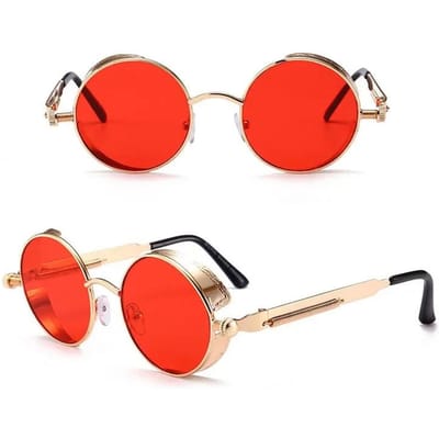 Lunettes de soleil pour femme Polarisées Protection UV Légères Confortables Durables Haute Qualité Style Punk Rétro Forme Ronde Other red