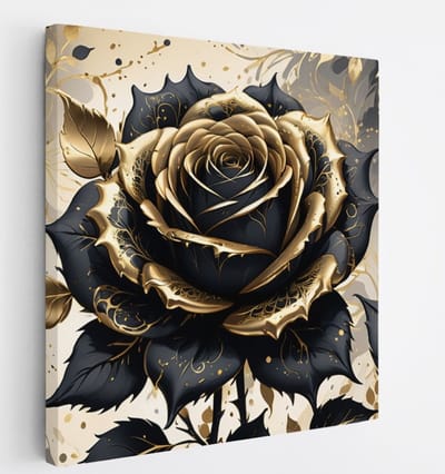 Saammp Canvas Schilderij - Luxe Zwarte en Gouden Roos - Natuur - Abstract - 20x20 - Foto op canvas - Wanddecoratie - Muurdecoratie Woonkamer - Kantoor Decoratie