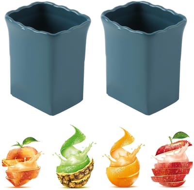 Dailygoods- Bekersnijder 2 Stuks - Roestvrij Staal - Multifunctioneel - Groentesnijder - Fruitsnijder - Donkerblauw - Hoogte 8,6 cm