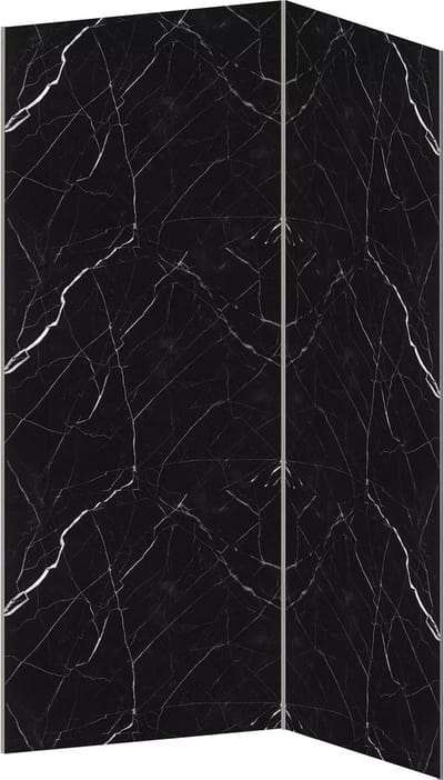 Vente-unique Set van 2 douchewandpanelen met marmereffect van aluminium met profielen - L90 x L120 x H210 cm - ENEKO