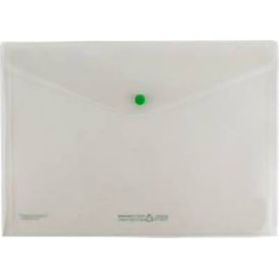 View pocket FolderSys FolderGreen®, A4 liggend formaat, 0,20 mm, drukknoopsluiting, B 335 x H 235 mm, 100 % post consumer recycled PP, transparant, 10 stuks.